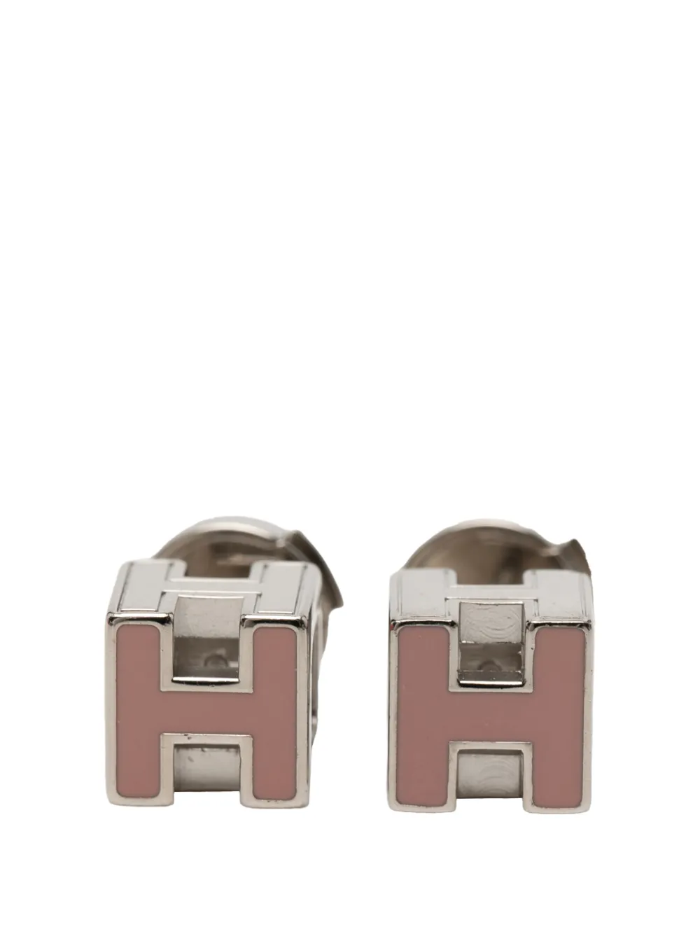 Hermès Pre-Owned 2010-2026 Palladium Plated and Enamel Cage D H Push Back Earrings costume earrings - Rosa