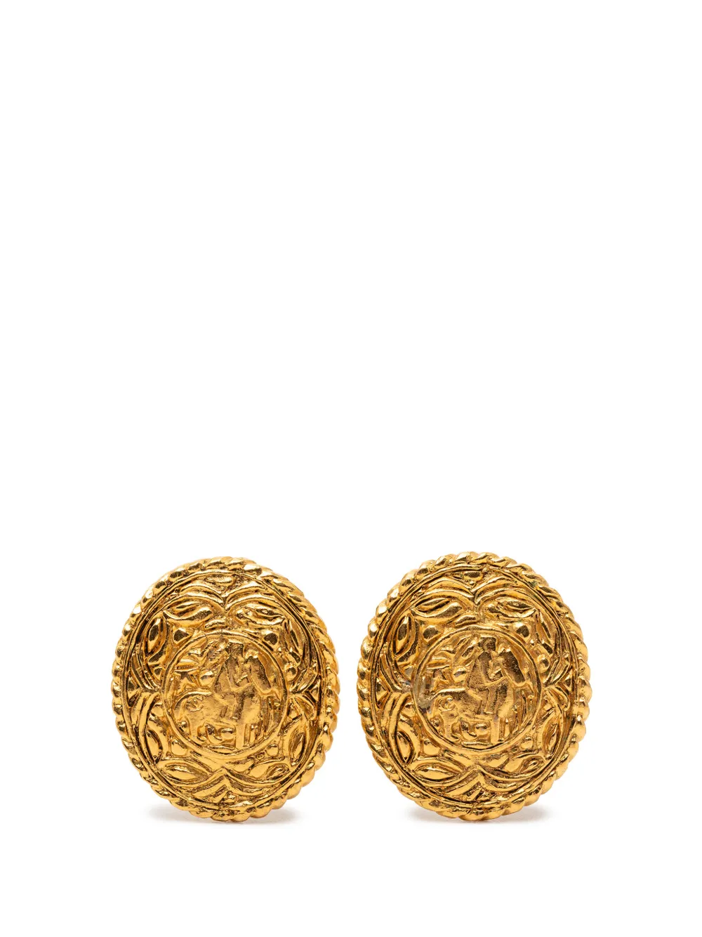 CHANEL Pre-Owned 1970-1980 Gold Plated Horse Medallion Clip On Earrings costume earrings - Oro