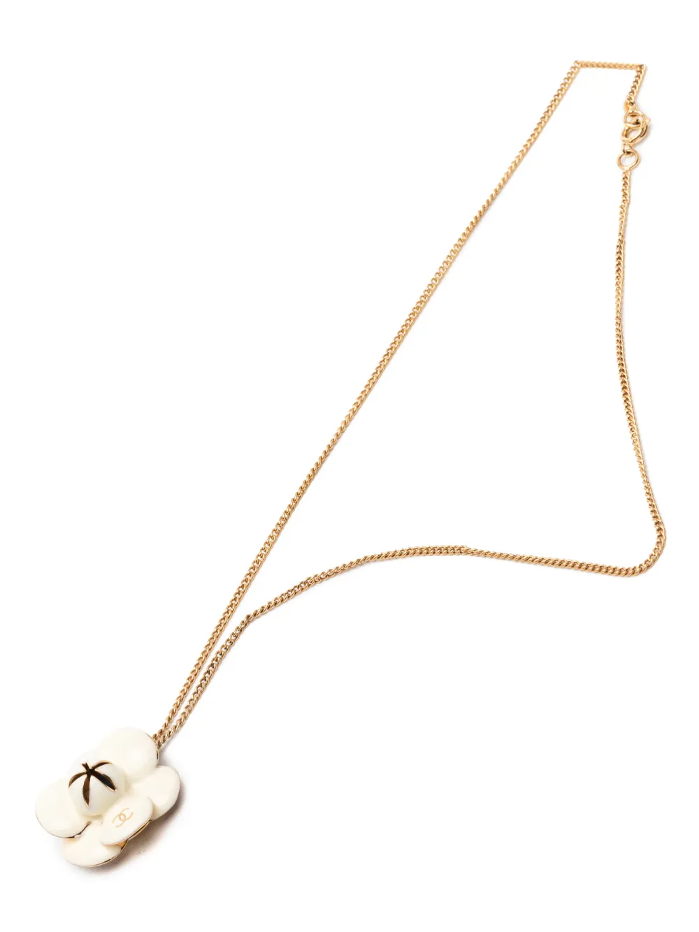 CHANEL Pre-Owned 2002 CC Enamel Camellia Pendant Necklace costume necklace - Bianco