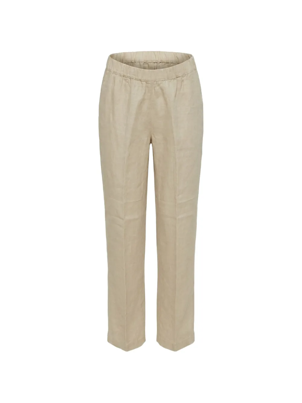 120% Lino Elasticated-waistband Pressed-crease Trousers In Neutral