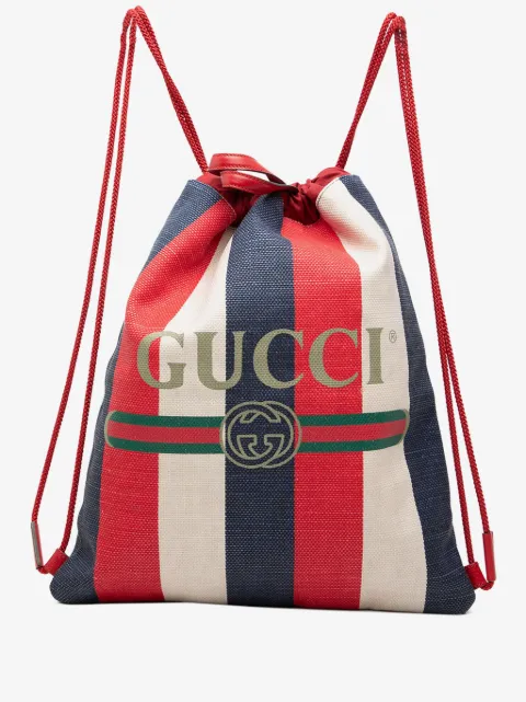 Gucci Pre-Owned Sylvie Baiadera 帆布织带抽绳双肩包（2000-2015年典藏款）