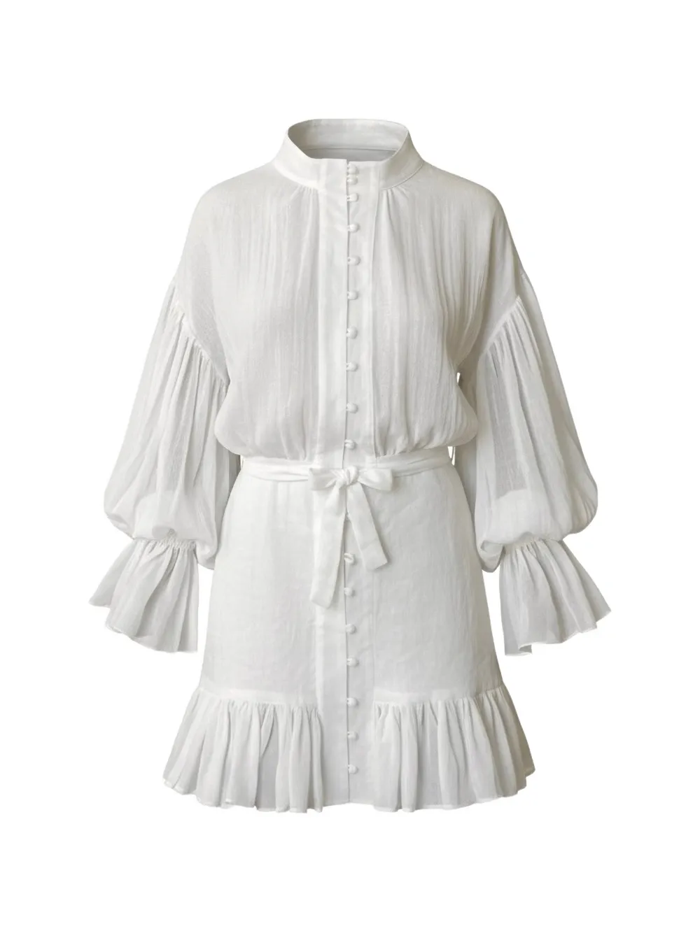 SOFIA ERHAN Ammoudi ruffled balloon-sleeve mini dress - Bianco