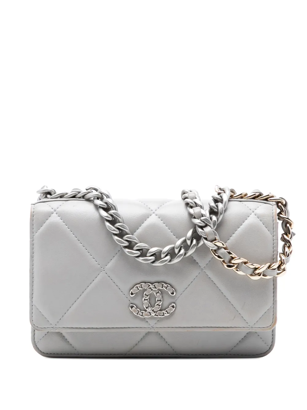 CHANEL Pre-Owned 2021-2025 Quilted Lambskin 19 Wallet on Chain satchel - Grigio