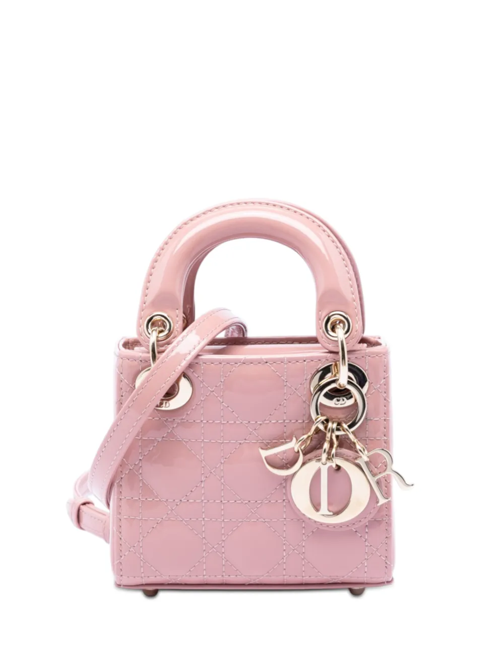 Christian Dior Pre-Owned 2022 Micro Patent Cannage Lady Dior satchel - Rosa