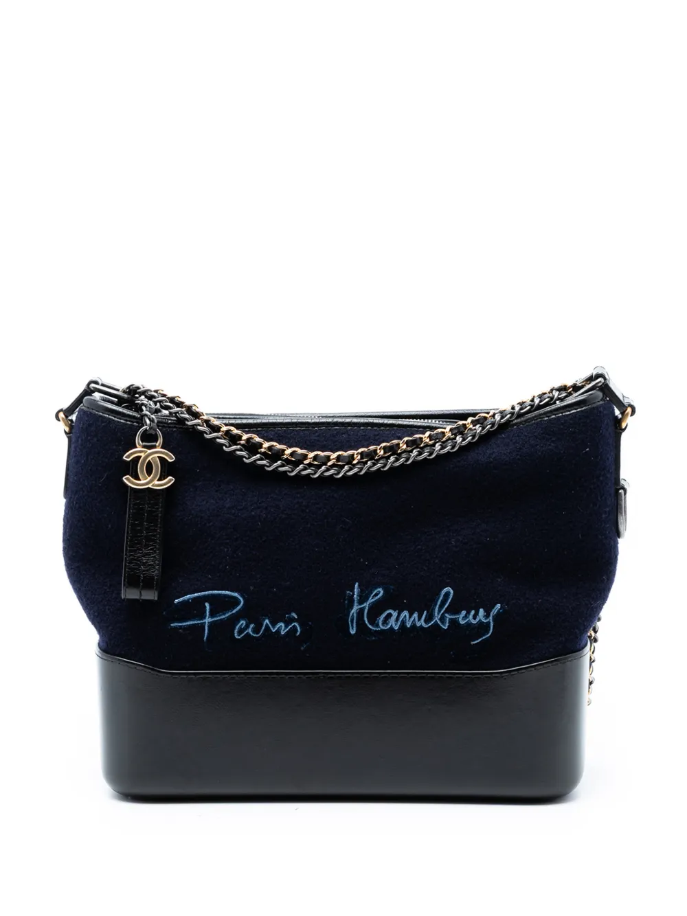 CHANEL Pre-Owned 2018-2019 Medium Wool Paris Hamburg Embroidered Gabrielle Hobo crossbody bag - Blu