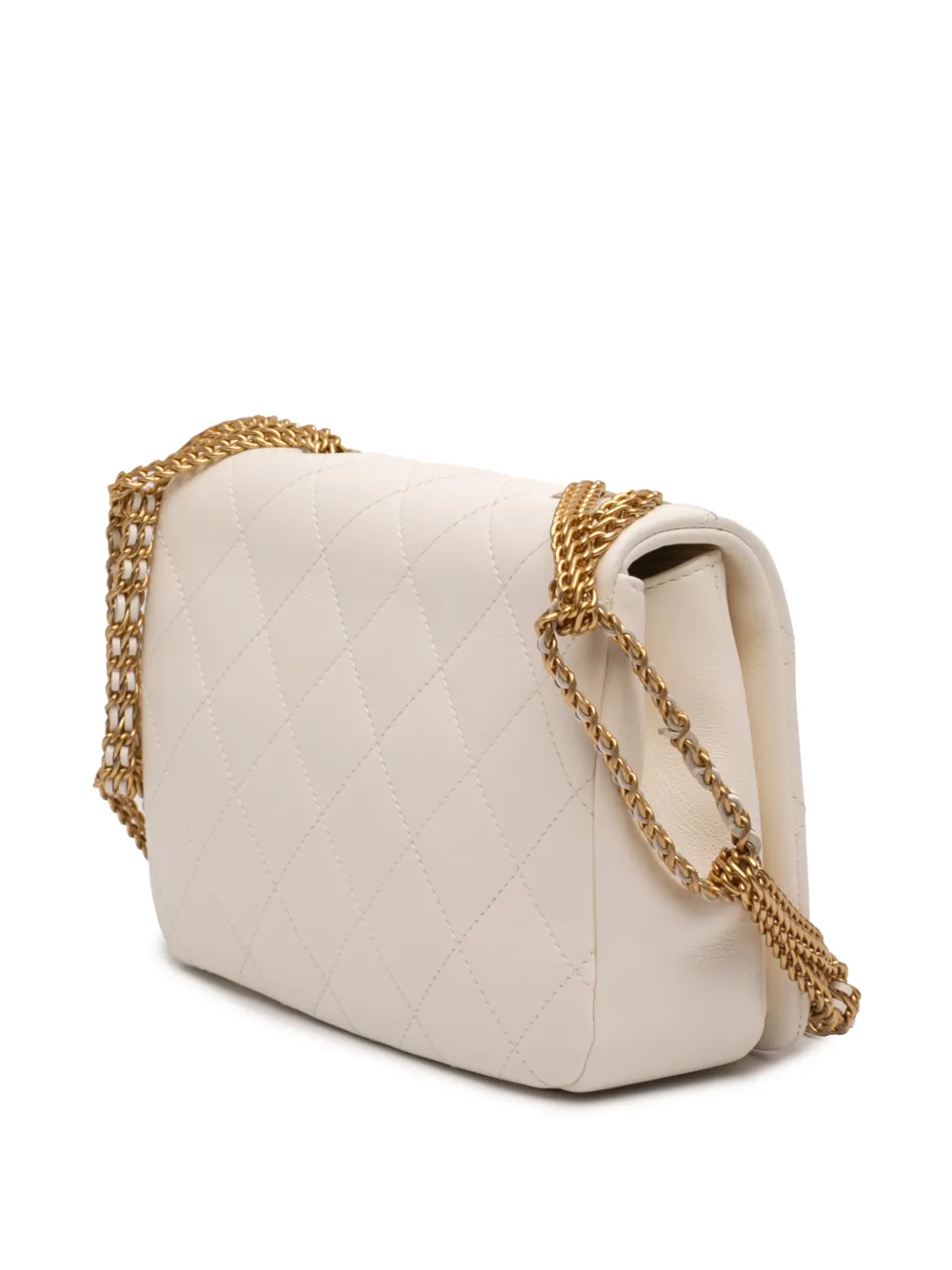 Chanel Pre-owned 2021-2025 Small Quilted Lambskin on and on Chain Flap Shoulder Bag in White, view 3