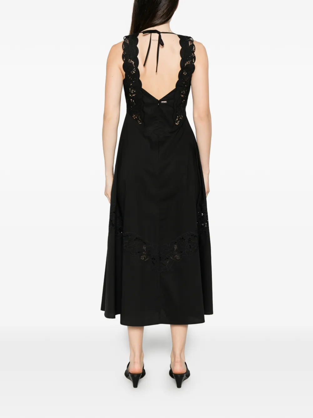 TWINSET Maxi-jurk met kanten detail en ronde hals Zwart