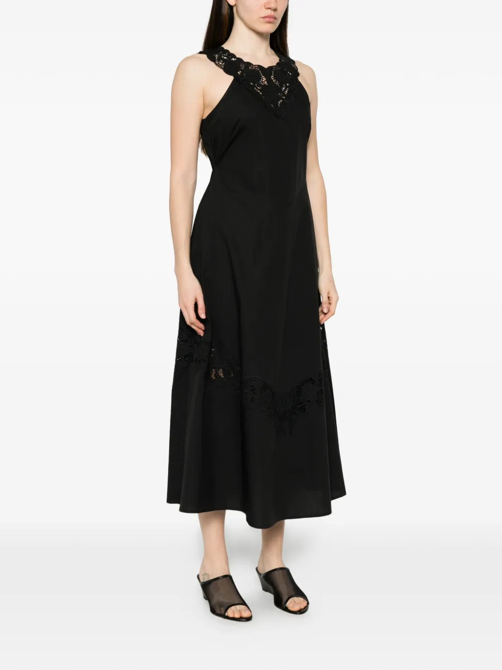 TWINSET Maxi-jurk met kanten detail en ronde hals Zwart