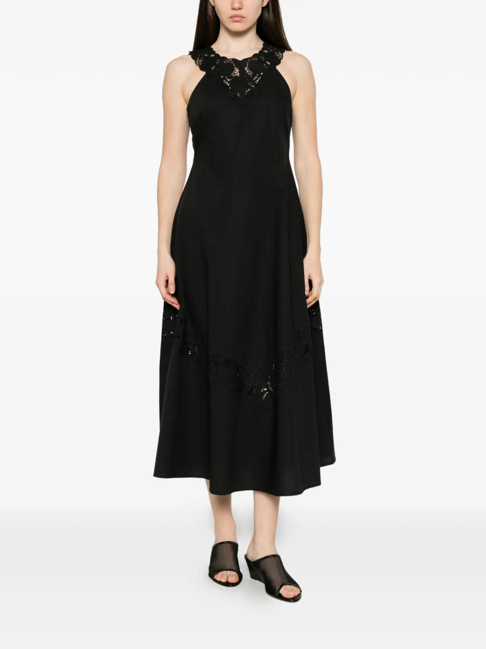 TWINSET Maxi-jurk met kanten detail en ronde hals Zwart