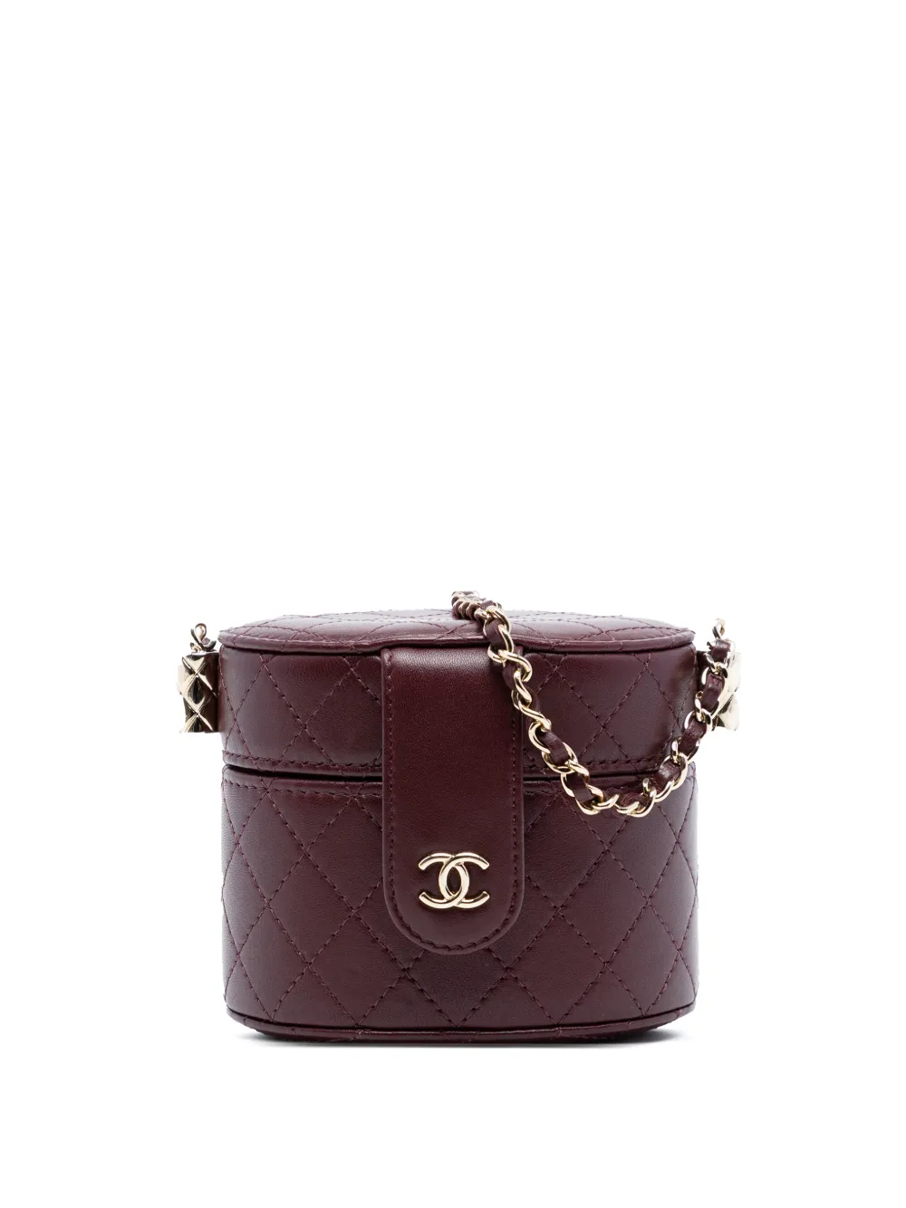 CHANEL Pre-Owned 2021 CC Quilted Lambskin Round Vanity Case with Chain crossbody bag - Rosso