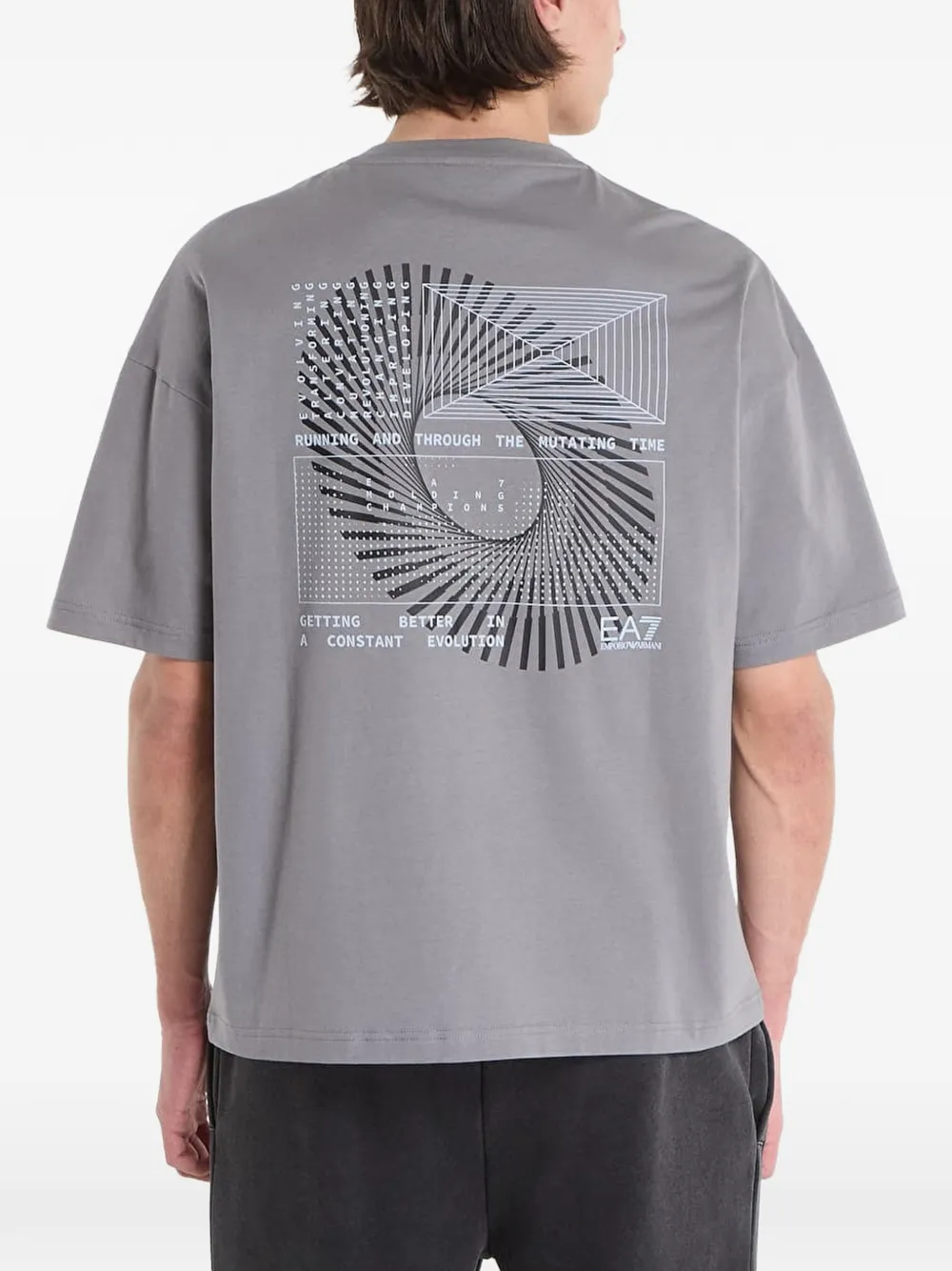 Ea7 Logo-print Graphic-back T-shirt In Gray