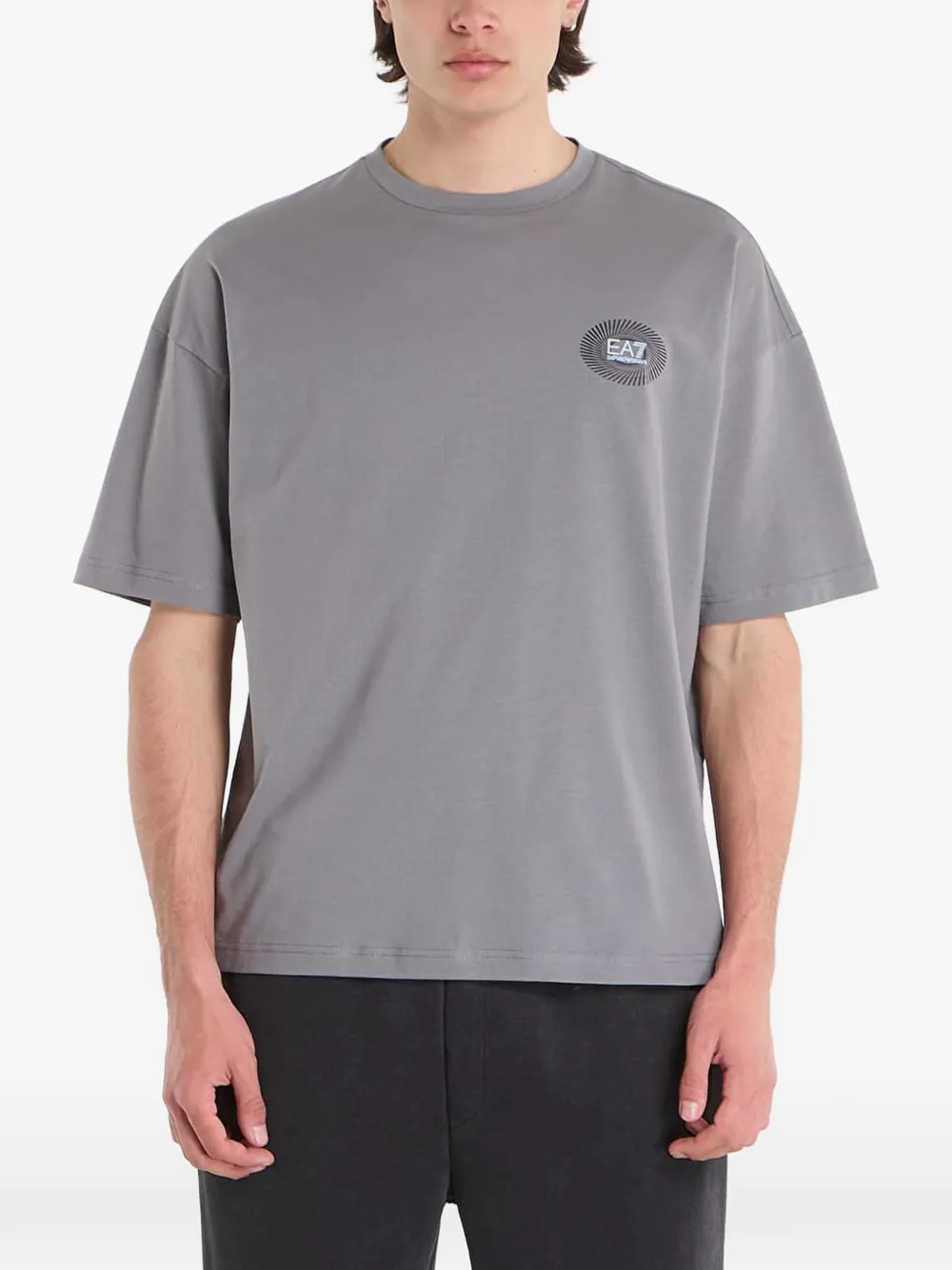 Ea7 Logo-print Graphic-back T-shirt In Gray