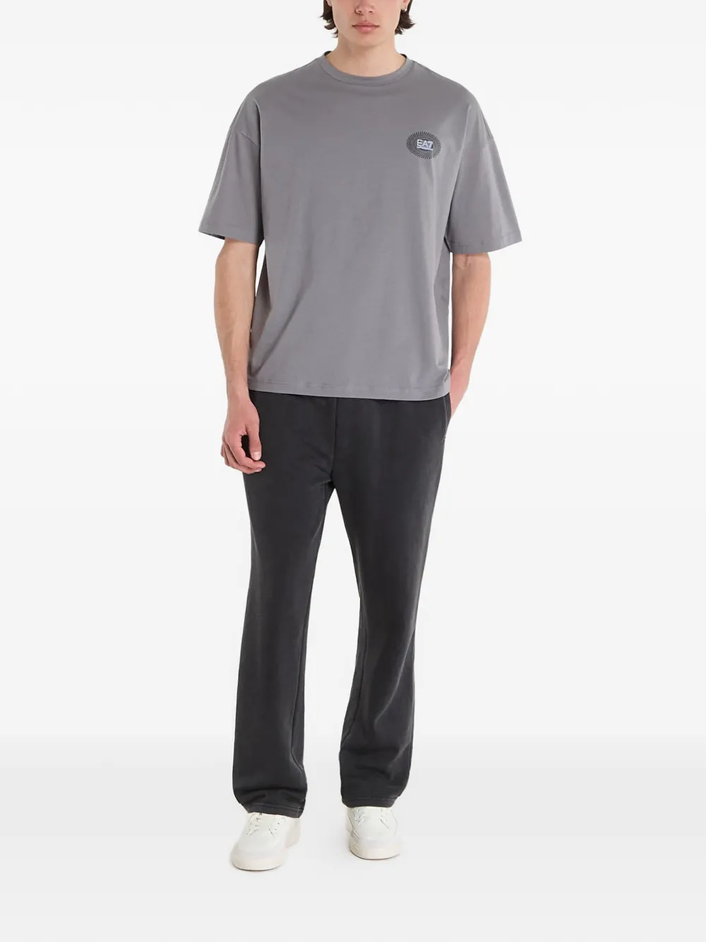 Ea7 Logo-print Graphic-back T-shirt In Gray