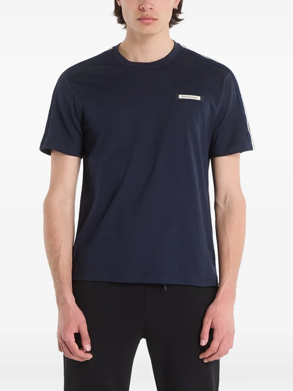 Ea7 Logo-patch Tape-detail T-shirt In Blue