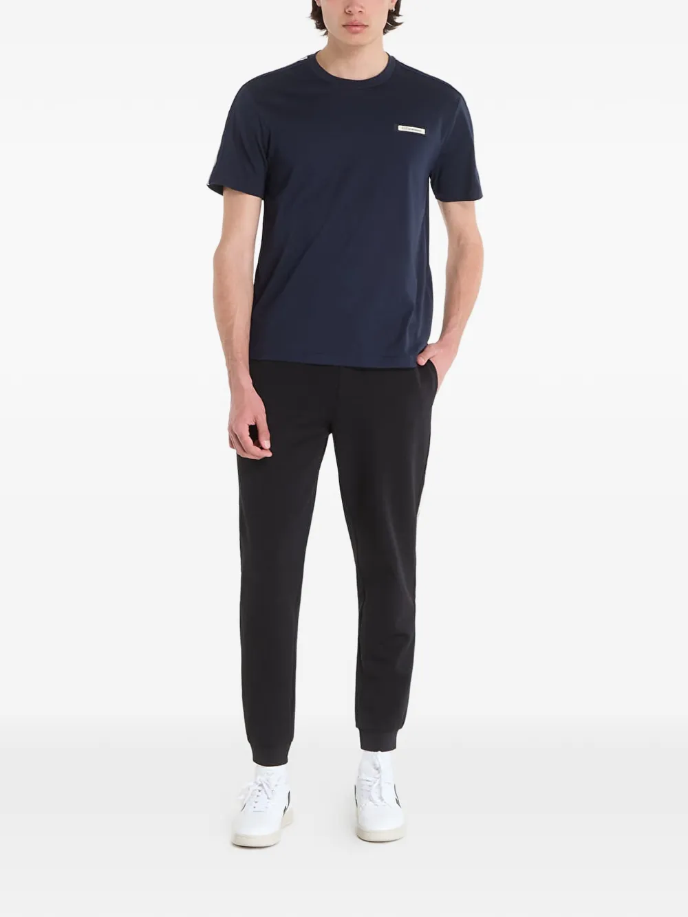 Ea7 Emporio Armani T-shirt met logopatch en banddetail Blauw