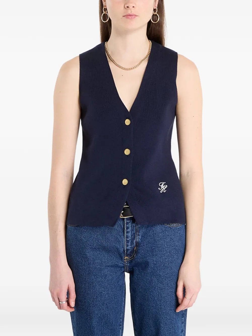 Tommy Hilfiger logo-embroidered V-neck waistcoat - Blu
