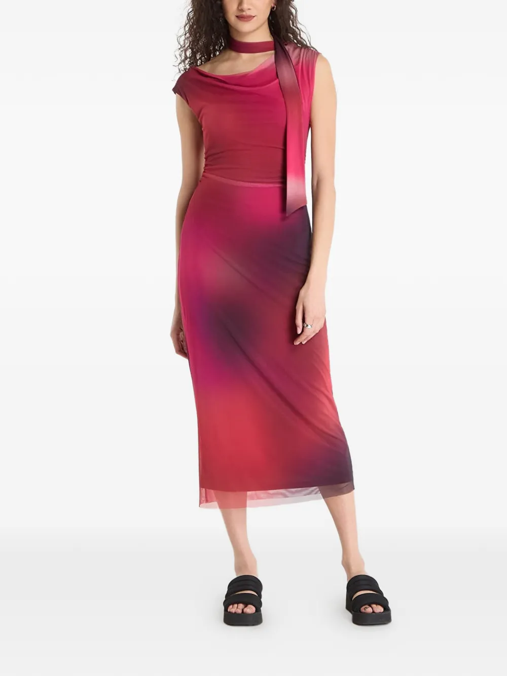 Desigual abstract-print draped midi dress - Rot