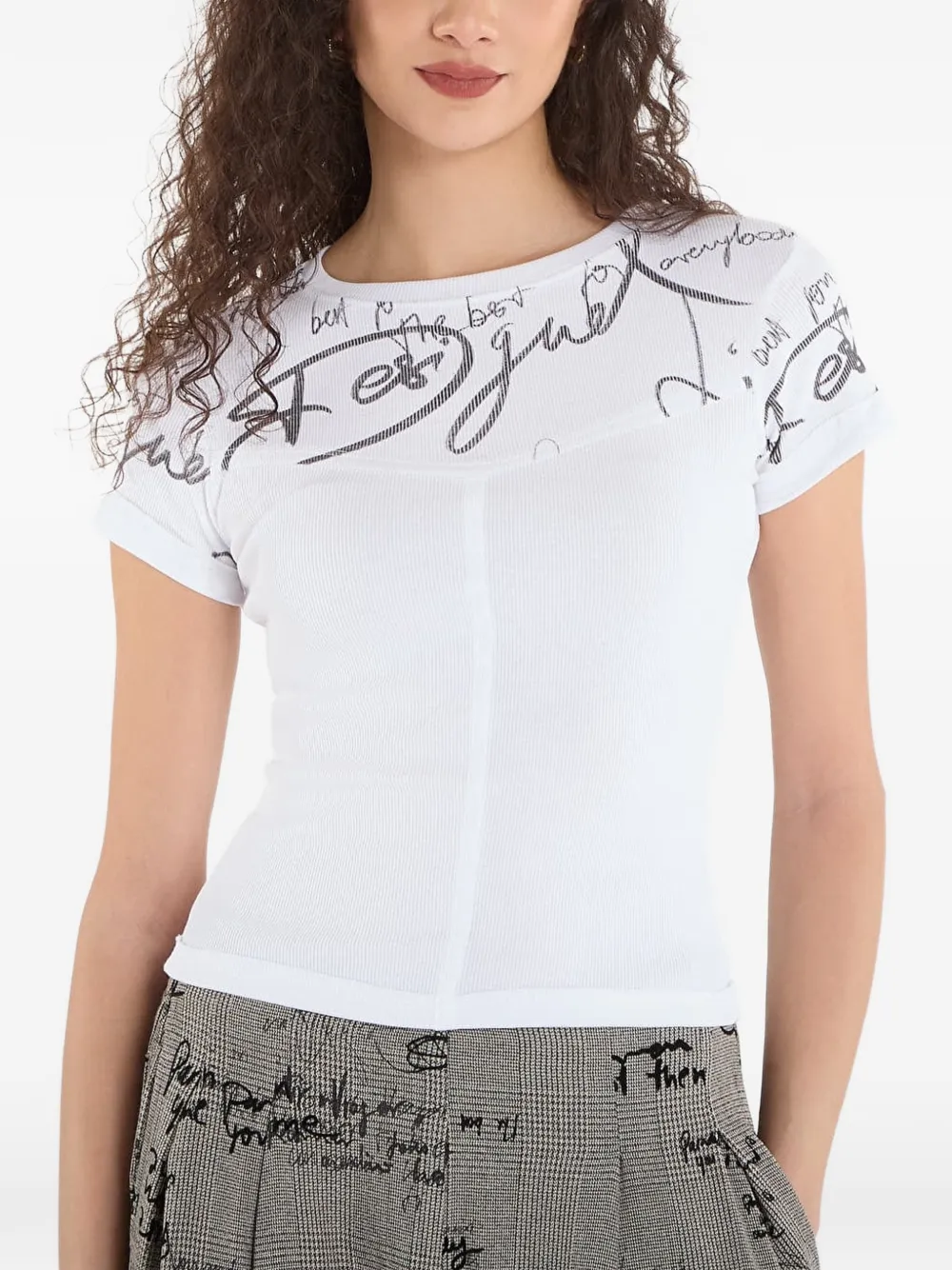 Desigual Geribbeld T-shirt met print Wit