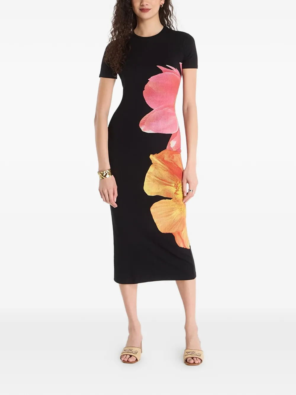 Desigual Midi-jurk met bloemenprint Zwart