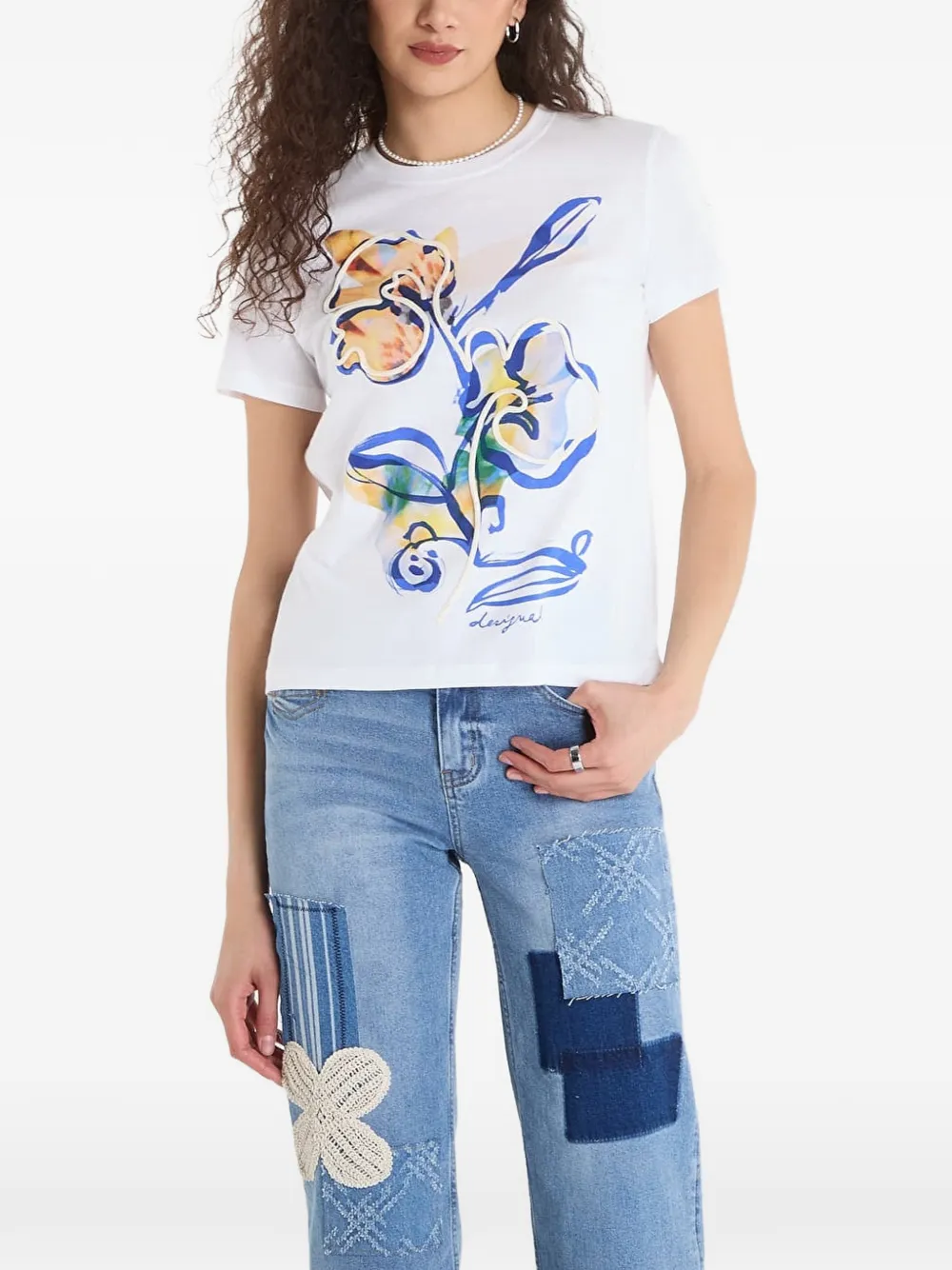 Desigual floral-print T-shirt - Bianco
