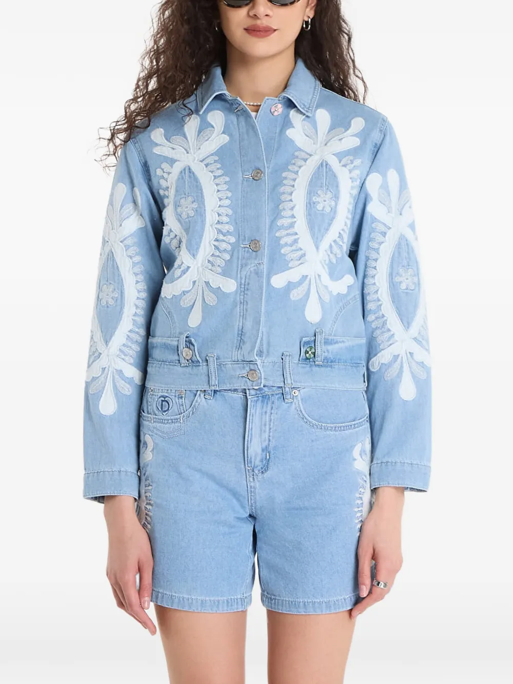 Desigual Bestickte Jeansjacke - Blau