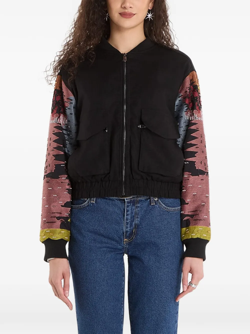 Desigual landscape-print beaded jacket - Nero