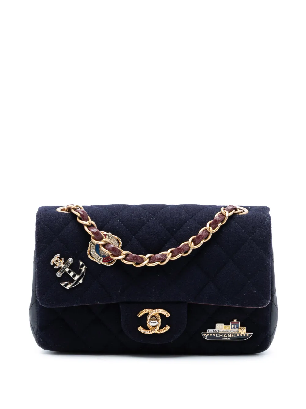CHANEL Pre-Owned 2018-2019 Paris Hamburg Mini Rectangular Classic Jersey Coco Sailor Charms Single Flap crossbody bag - Blue