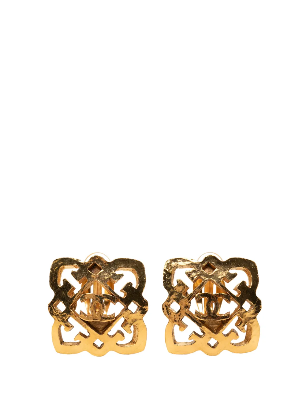 CHANEL Pre-Owned 1980-1990 Gold Plated CC Square Clip On Earrings costume earrings - Oro