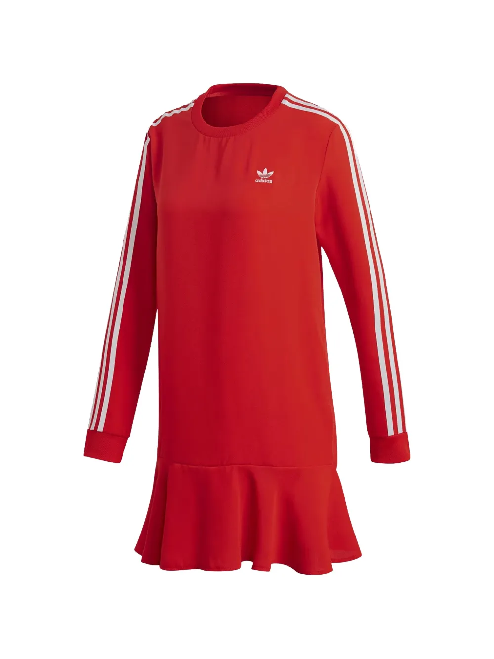 adidas 3-Stripe long-sleeve ruffled dress - Rosso