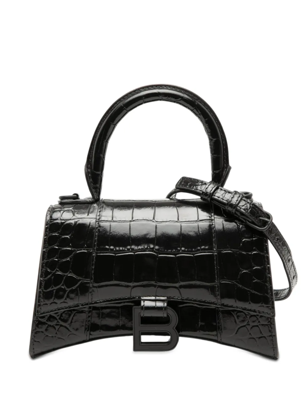 Balenciaga Pre-Owned 2021-2023 XS Croc Embossed Hourglass Top Handle Bag satchel - Nero