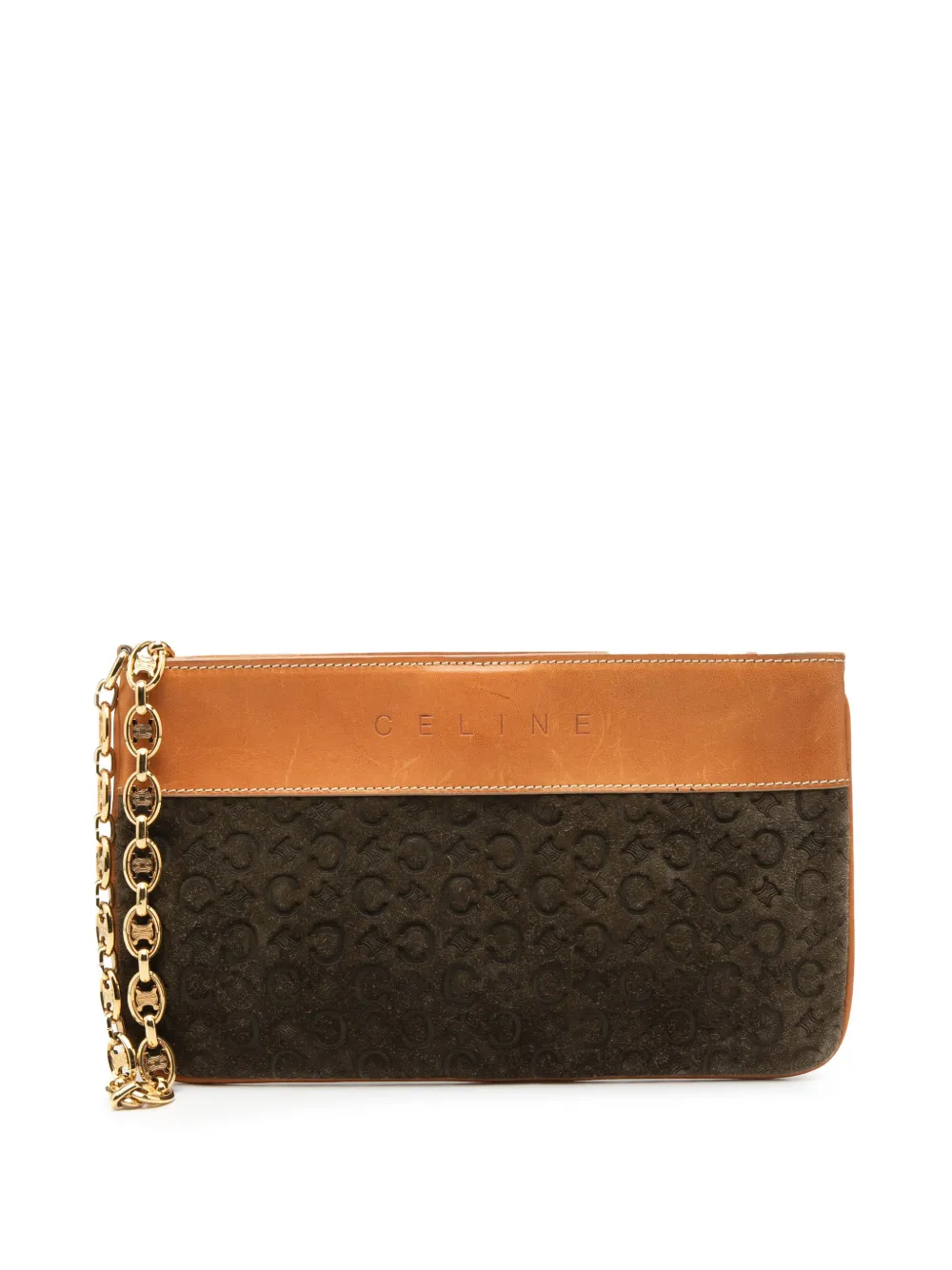 Celine Pre-Owned 2000 C Macadam Suede On Chain clutch bag - Marrone