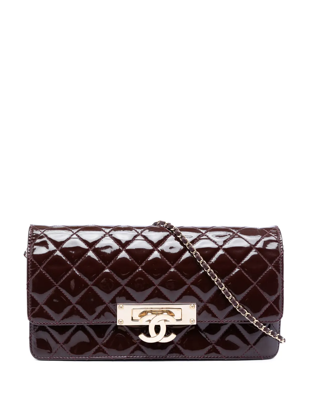 CHANEL Pre-Owned 2014-2015 Quilted Patent Golden Class East West Wallet on Chain crossbody bag - Rosso