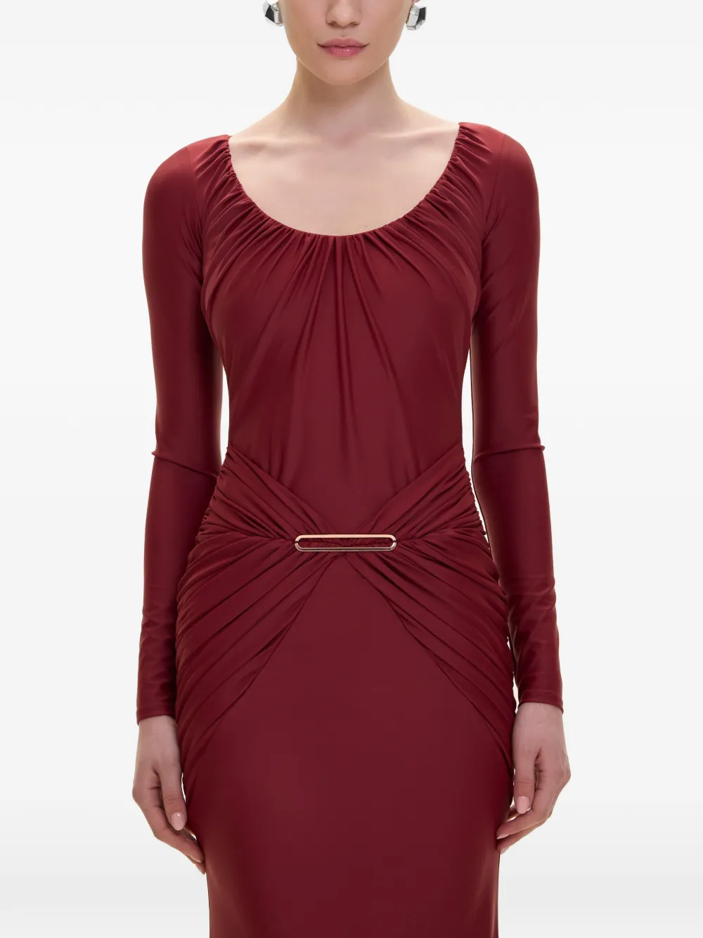 V:PM ATELIER Delia maxi-jurk met gesmockt detail Rood