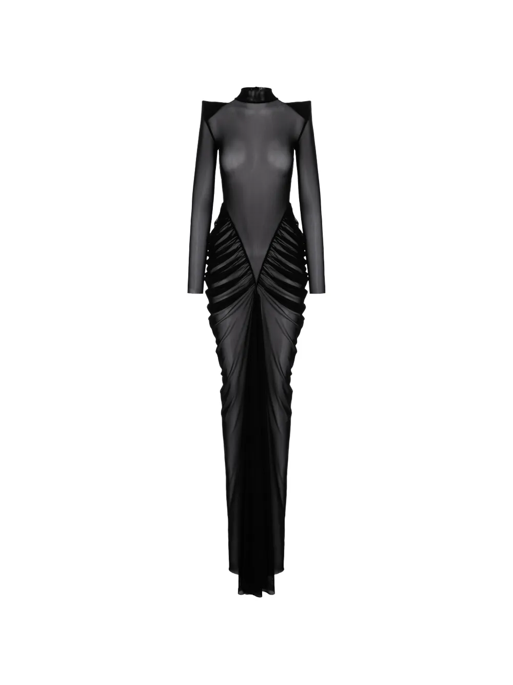 V:PM ATELIER Stella sheer ruched-detail maxi dress - Nero