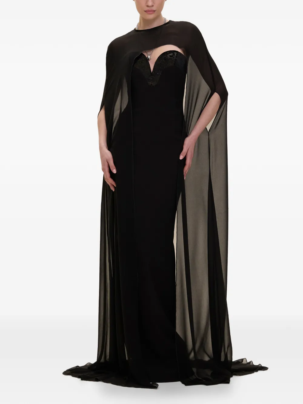 V:PM ATELIER Sindel maxi-jurk met cape Zwart