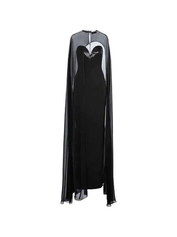 chiffon cape overlay dress Black Floral Printed Chiffon Cape Overlay Maxi Dress
