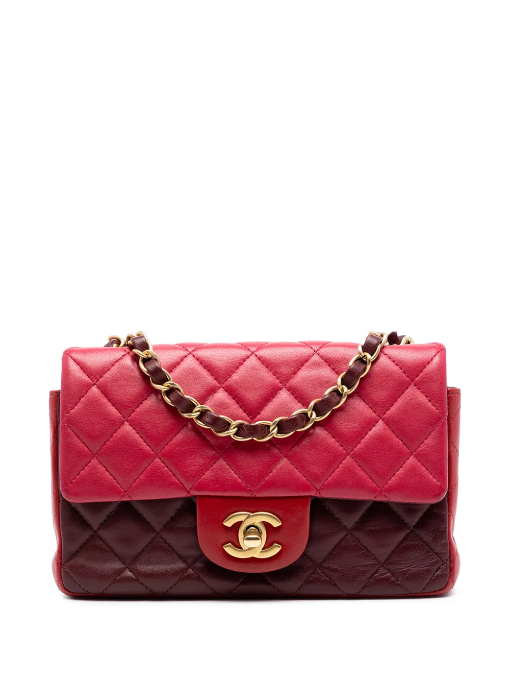CHANEL Pre-Owned 2015-2016 Mini Rectangular Classic Tricolor Lambskin Single Flap crossbody bag - Rosso