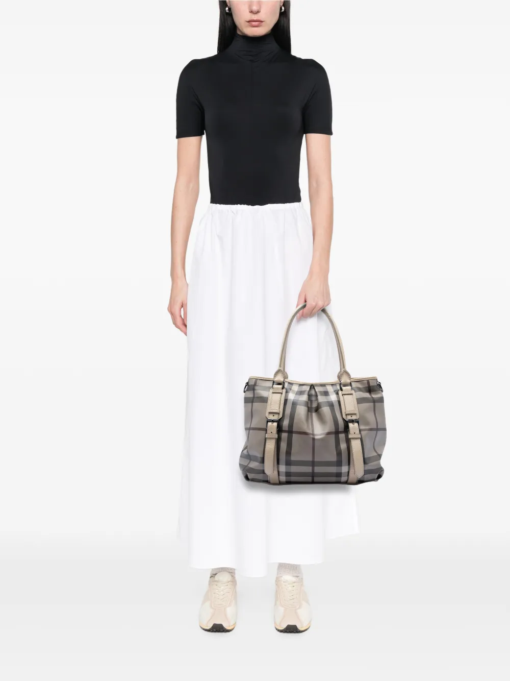  Burberry Pre-owned Borsa A Tracolla Northfield In Tela Cerata Con Motivo Smoke Check 2000-2017 - Grigio 