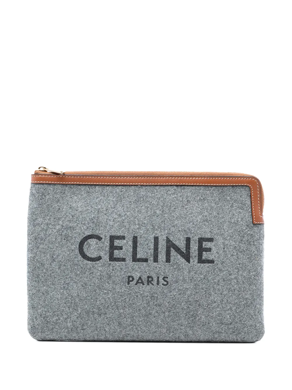 Celine Pre-Owned 2019 Felt Logo Flat Pouch clutch bag - Marrone