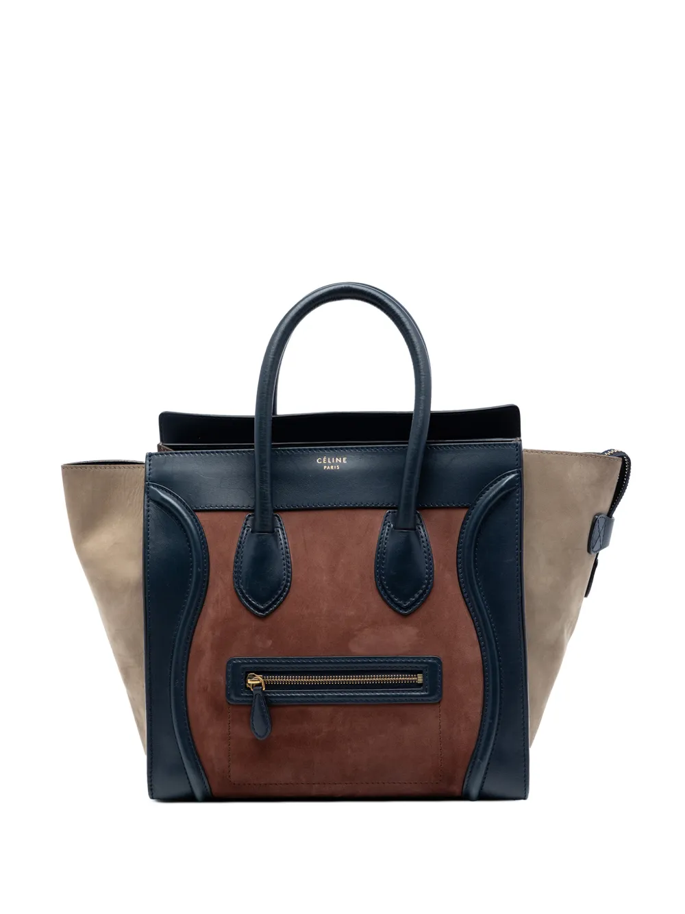 Celine Pre-Owned 2012 Mini Tricolor Suede and Calfskin Luggage tote bag - Marrone