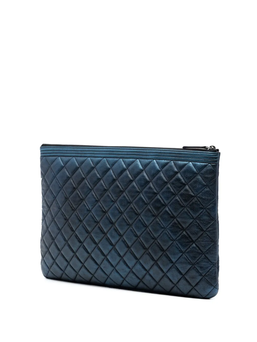  Chanel Pre-owned Grande Pochette Boy O Case Métallisée En Cuir D'agneau Matelassé (2015-2016) - Bleu 