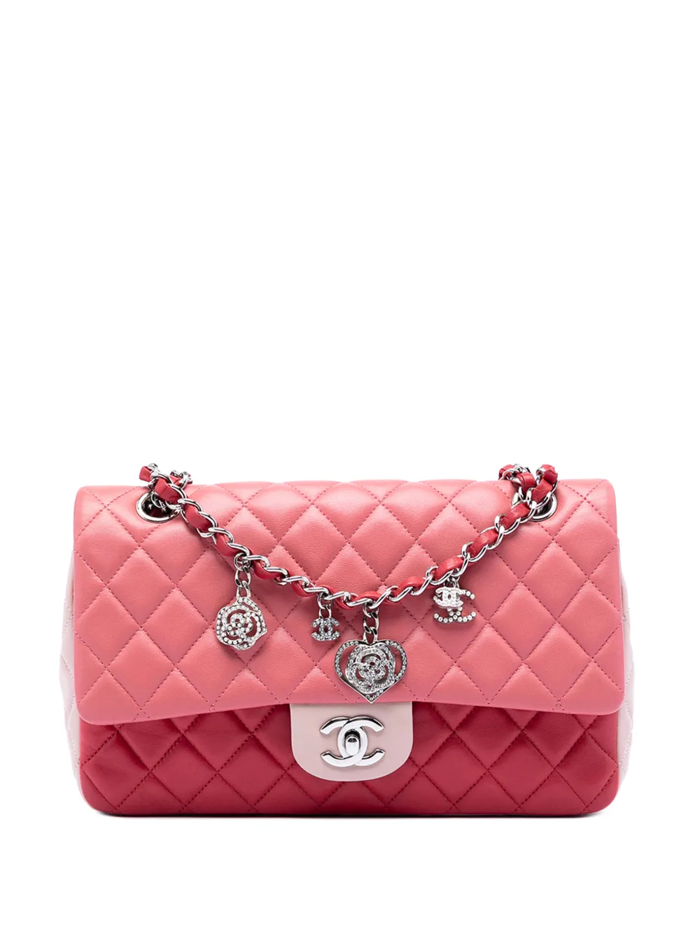 CHANEL Pre-Owned 2014 Medium Classic Tricolor Lambskin Valentines Heart Charms Single Flap shoulder bag - Rosa