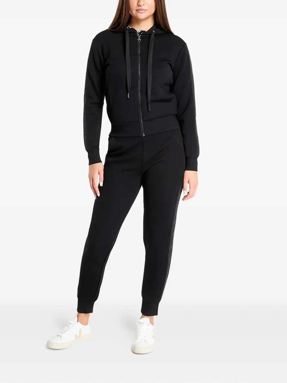 GUESS USA Hoodie met logoband en rits Zwart