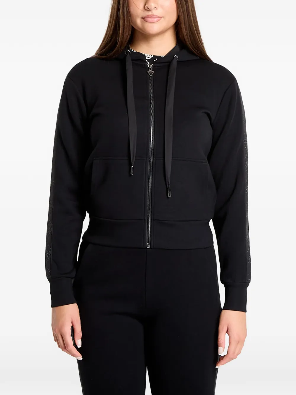 GUESS USA logo-tape zip-up hoodie - Schwarz