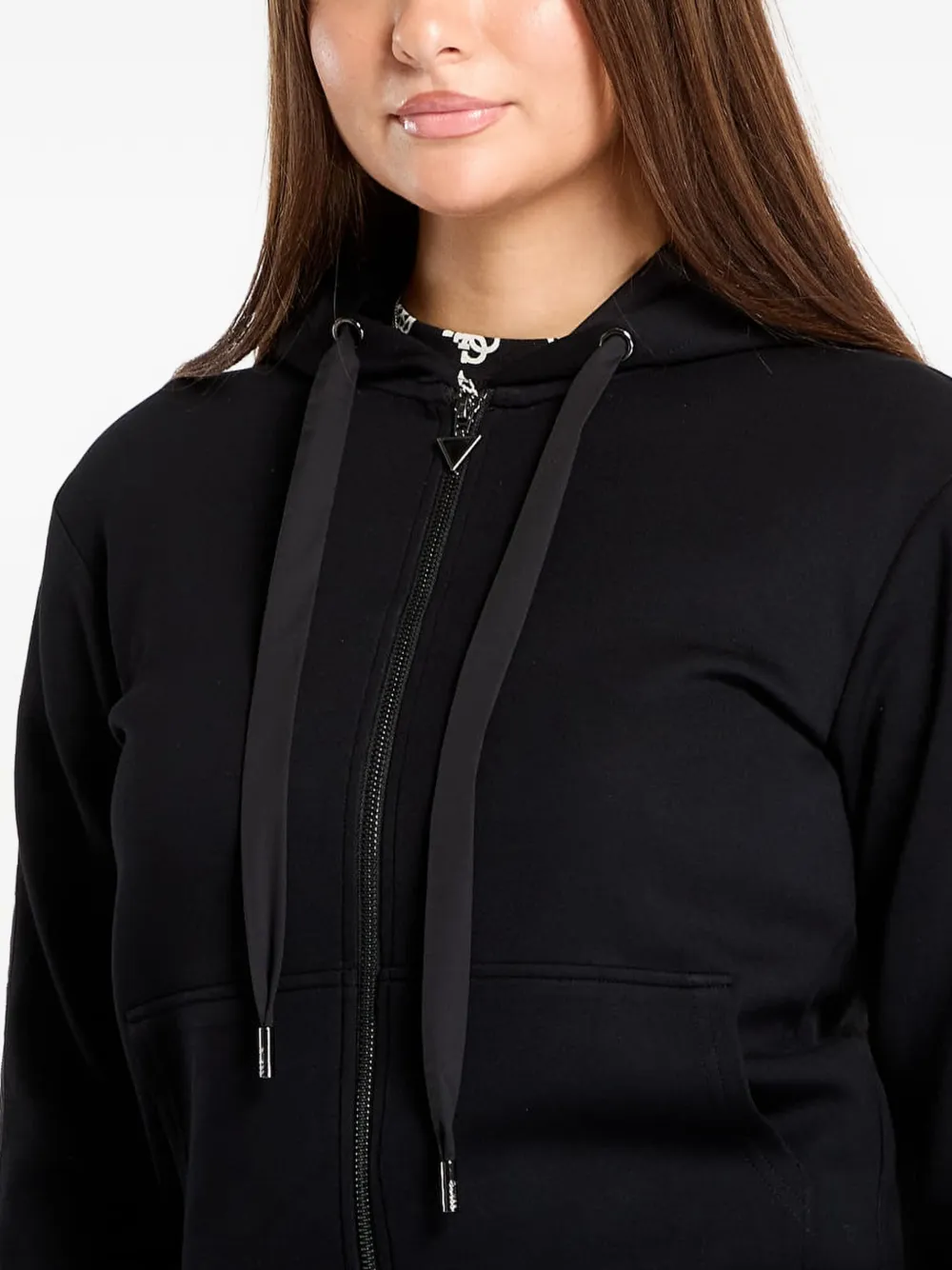 GUESS USA Hoodie met logoband en rits Zwart
