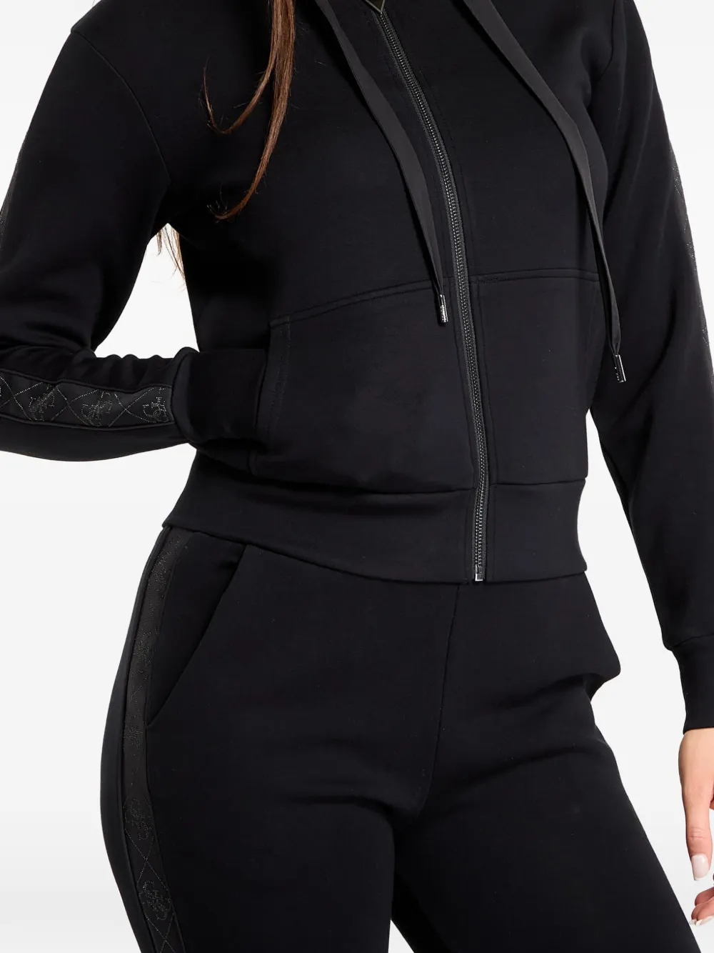 GUESS USA Hoodie met logoband en rits Zwart