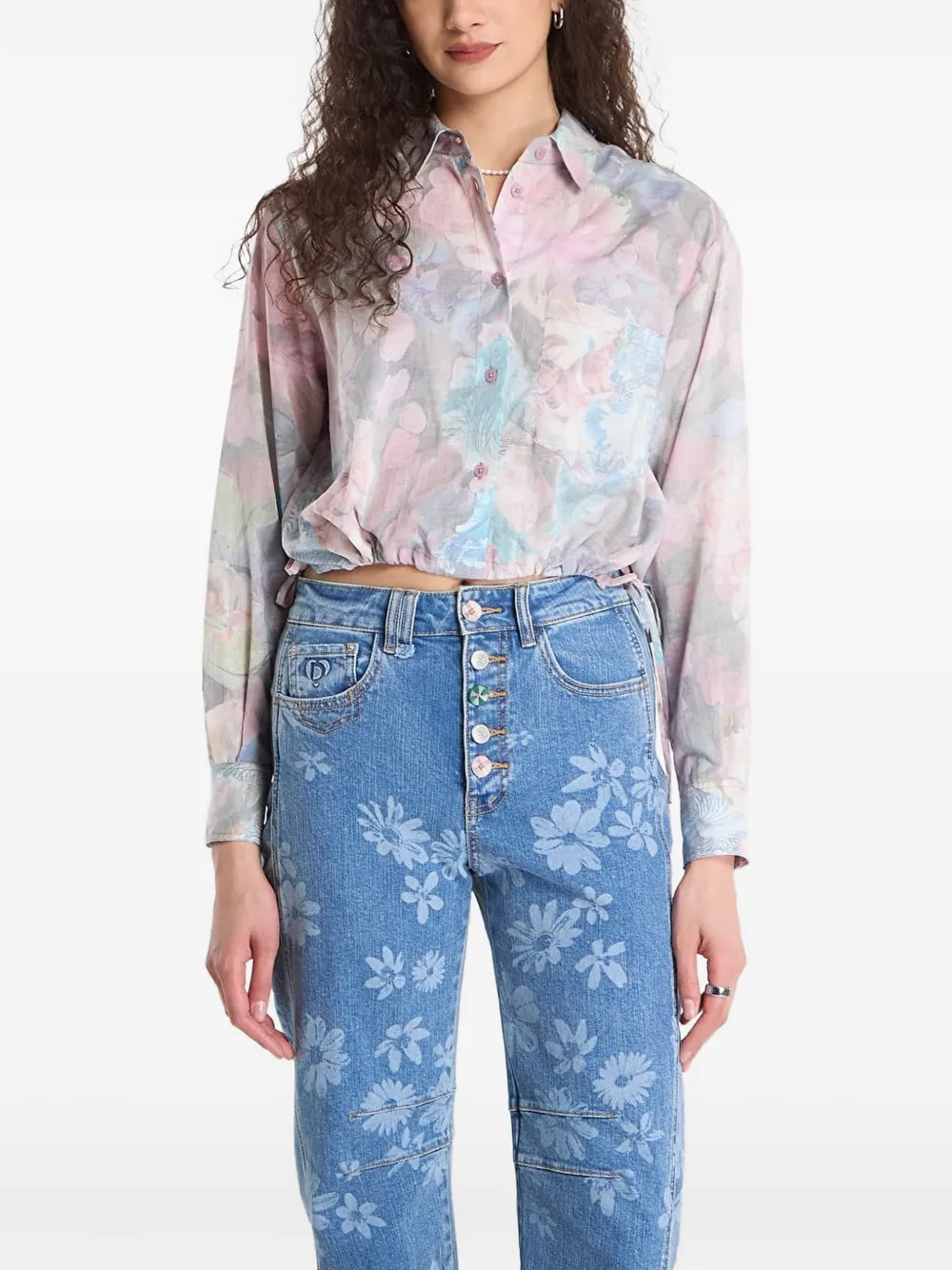 Desigual floral-print cropped shirt - Grigio