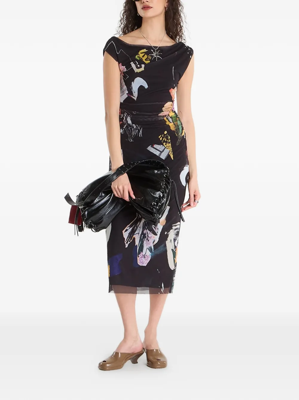 Desigual Collage midi-jurk met grafische print Zwart