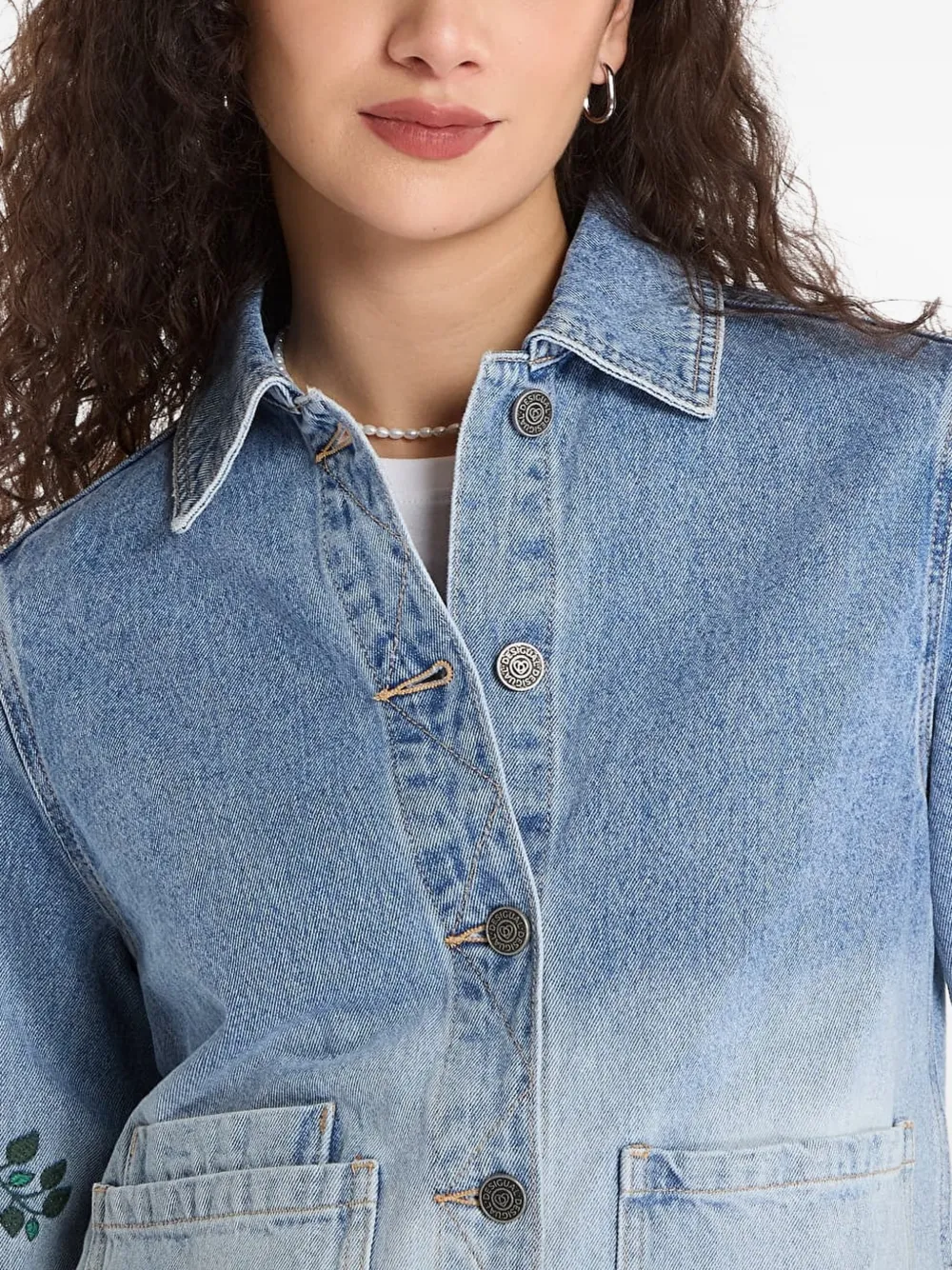 Desigual floral-embroidered denim jacket Blauw