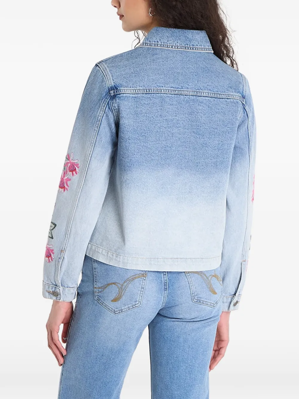 Desigual floral-embroidered denim jacket Blauw